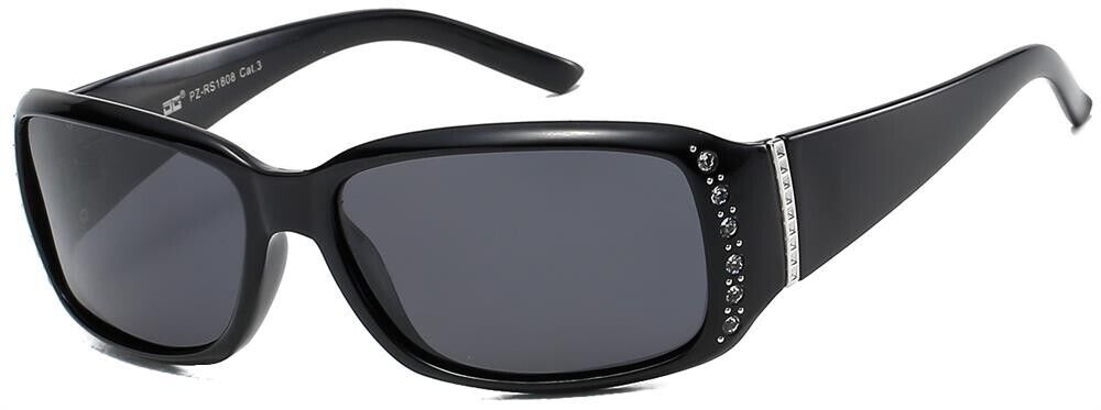 POLARIZED RHINESTONE WRAP WOMEN'S UV400 SUNGLASSES BLACK