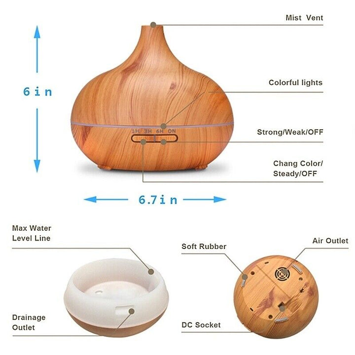 ESSENTIAL OIL AROMATHERAPY ULTRASONIC DIFFUSER IN NATURAL WOOD COLOR